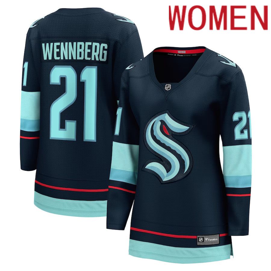 Women Seattle Kraken #21 Alexander Wennberg Fanatics Branded Navy Home Breakaway Player NHL Jersey->women nhl jersey->Women Jersey